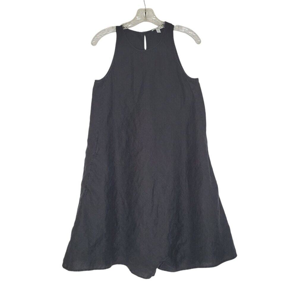 James Perse Black Linen Halter Trapeze Romper with Pockets Size 2 Resortwear